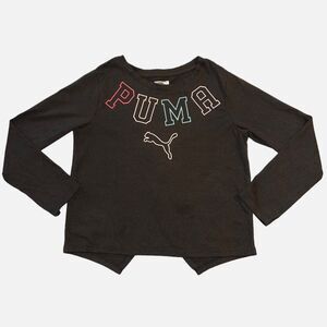 Puma Girls T Shirt Top Long Sleeve Split Back Black Sporty Athletic Medium 8 10